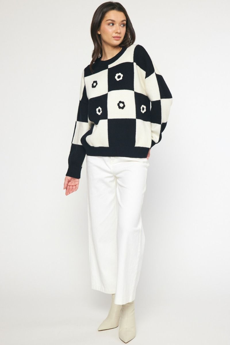 Embroidered Checker Sweater