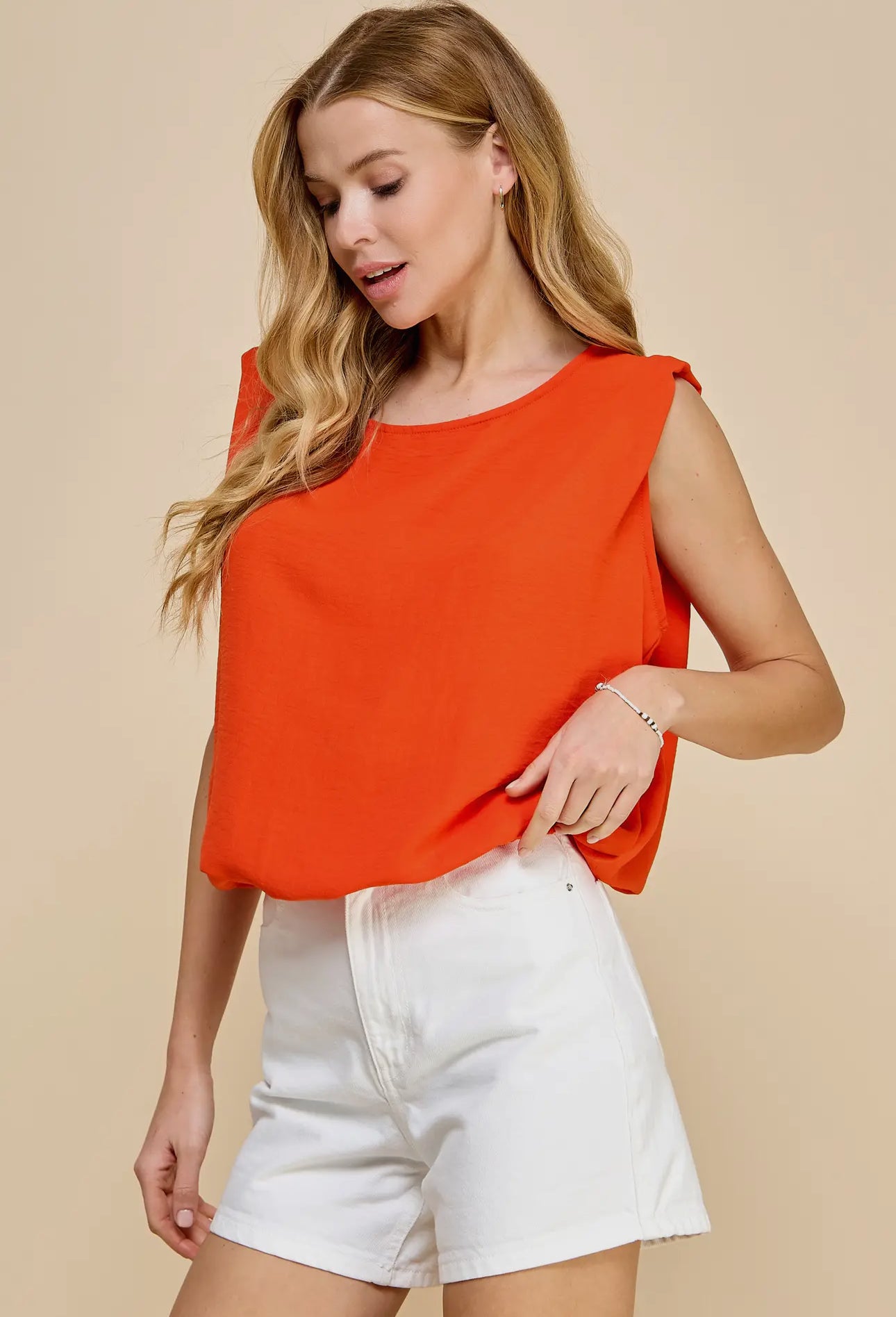 Sleeveless Solid Bubble Top