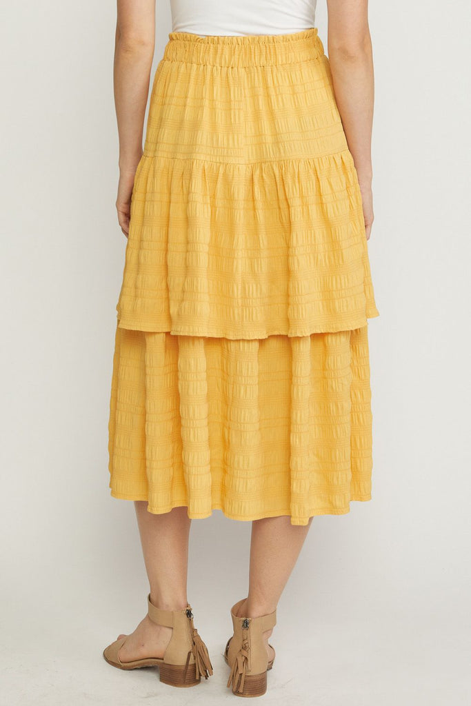 Yellow Tiered Midi Skirt