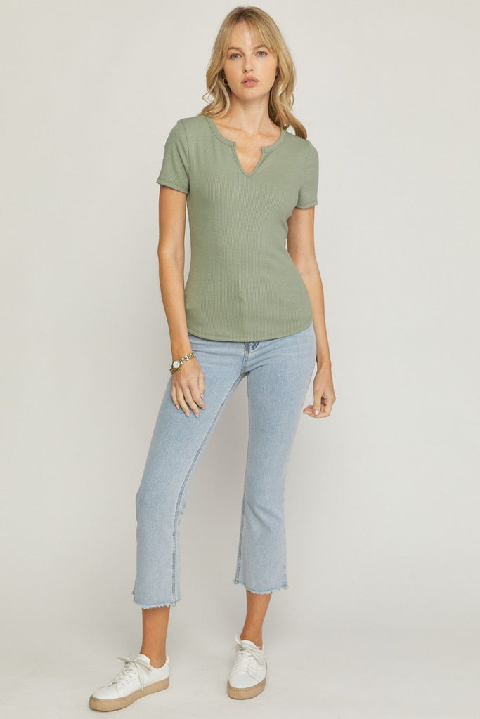Solid Ribbed Short Sleeve Top