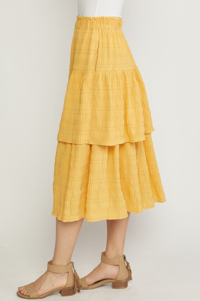 Yellow Tiered Midi Skirt