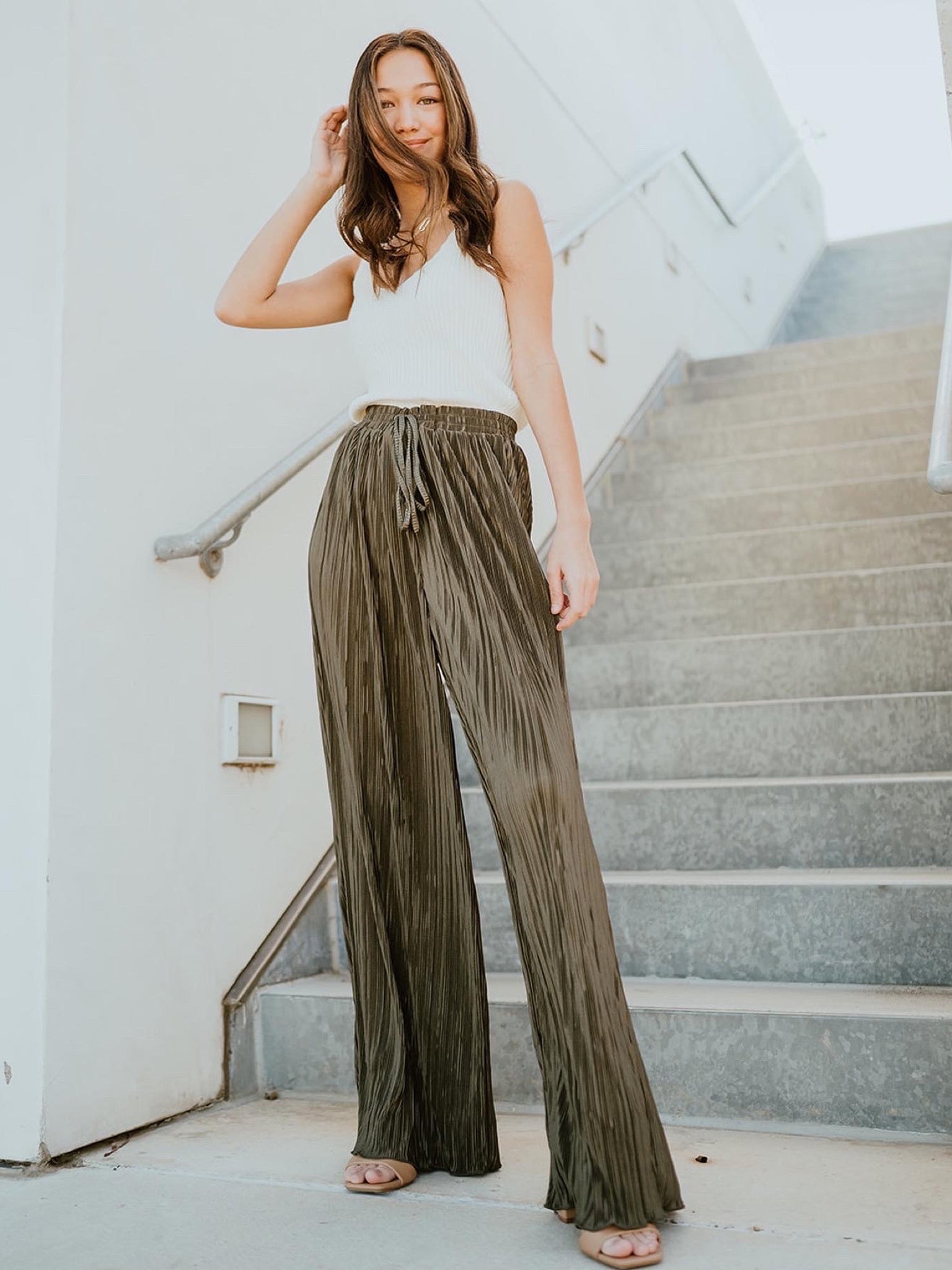 Pleated High Waisted Shimmer Pants