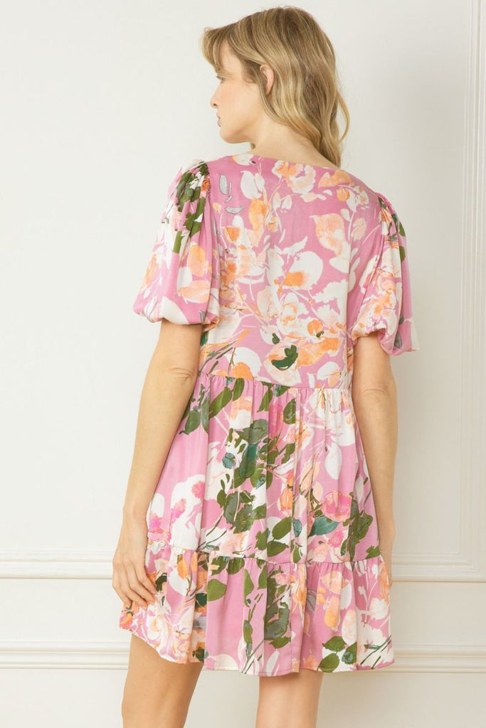 Satin Floral Print Dress